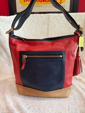 Coach Otange, Navy & Tan Leather Hobo with Tassel